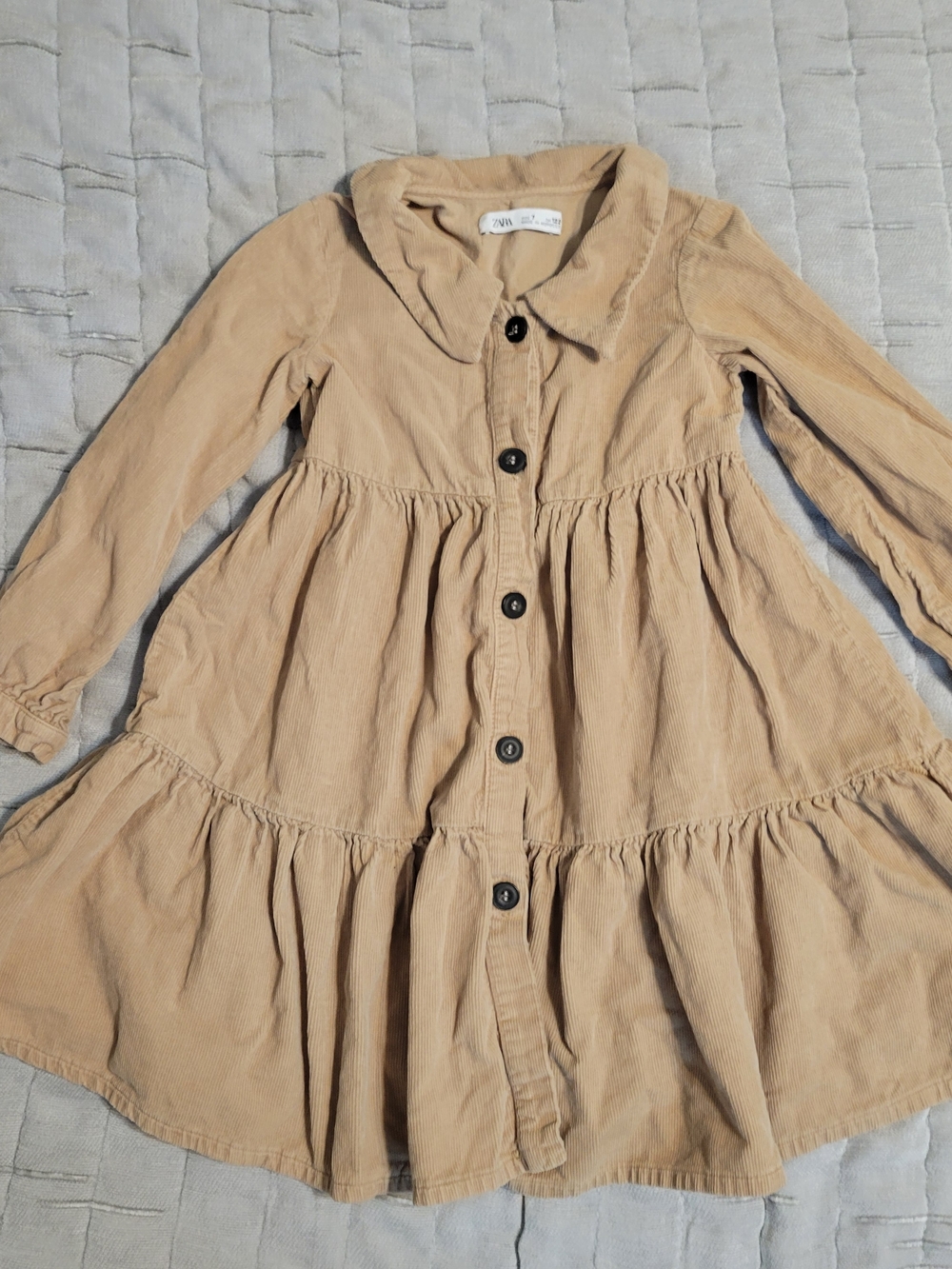 Zara Girls' Tan Corduroy Tiered Button-Down Dress
